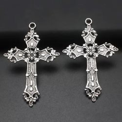 10PCS Silver Plated Baroque Style Cross Pendants – DIY Charms for Jewelry Making