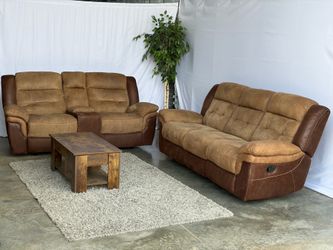 Manual recliner couch and rocker loveseat