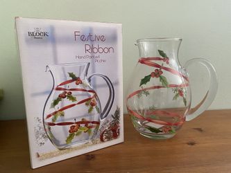 Block Basic Festive Ribbon Hand Painted Pitcher