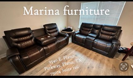 Dark Brown Leather Reclining Sofa and Loveseat Set