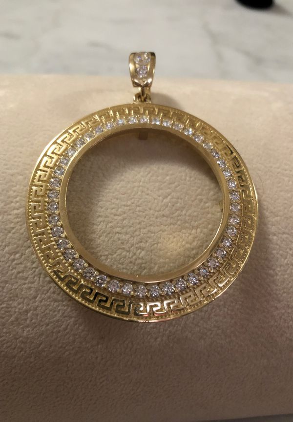 14k solid yellow gold coin frame for 50 pesos centenario with cubic ...