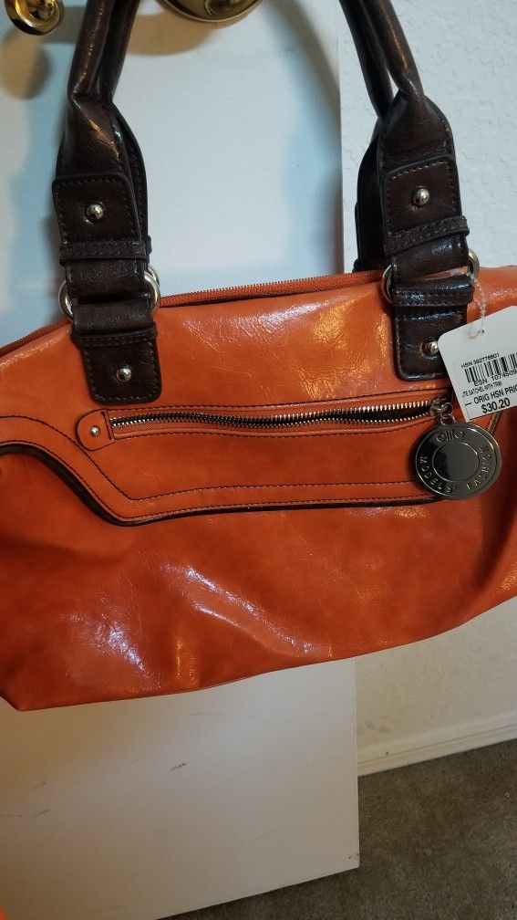 Handbag, New With Tags, Burnt Orange W/ Brown Trim
