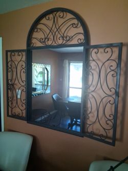 Large Mediterranean Arched Windowpane Accent Wall Mirror (One Piece)