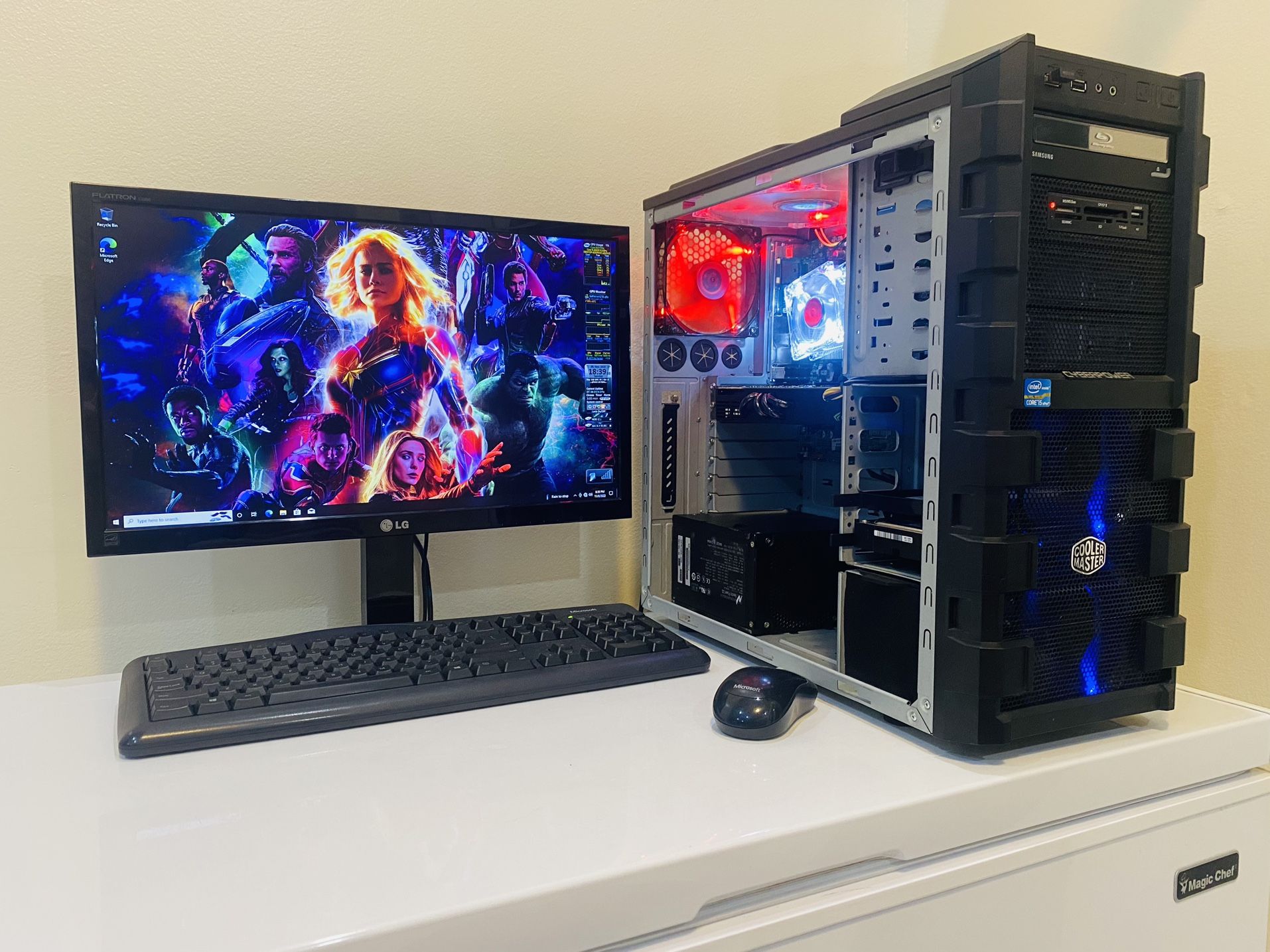 LENOVO Gaming PC 4 Core I5 @3,0 GHz. GPU NVidia GTX480. 128GB SSD /1TB HDD, 8GB RAM. USB3, WIFI, DVD, 700W MOD PSU. 22” Monit/keyb/Mou, Win10 