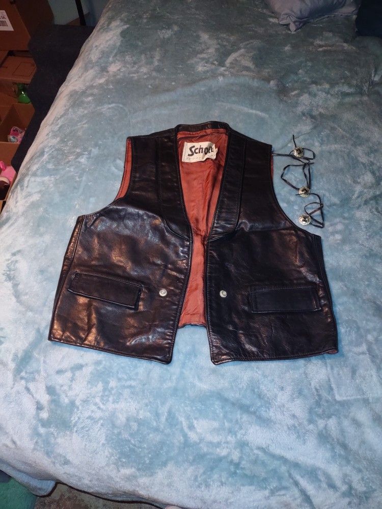 Men's Black Leather Vest..Size Is Large Made By Schott N.Y.