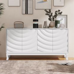 Brand New Sealed 60 Inch Sideboard White MDF Wavy Door Storage Cabinet