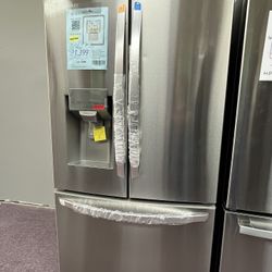 Refrigerator, 36’ Wide Fridge New Scratch Dents Stainless Steel 