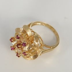 14k Yellow Gold Natural Sapphire Stunning Floral Design Ring Size 6.5
