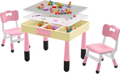 Convertible kids Lego/drawing desk and two chairs
