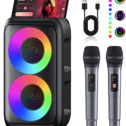 Karaoke Machine, Portable Bluetooth Speaker with 2 Wireless Karaoke Microphones, Karaoke Machine for Adults Kids with PA System,Stage Monitors Support