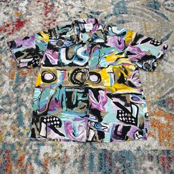 Vintage Abstract Geometric Silk Button Up Shirt