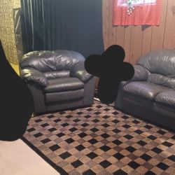 2pc Leather Loveseat & Chair & Rug