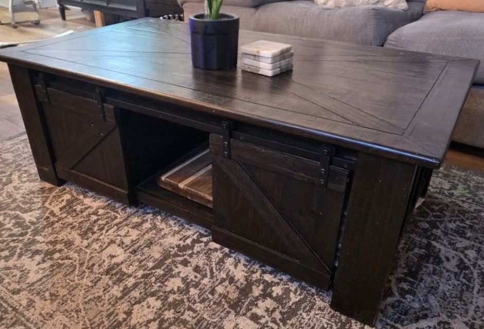 Coffee Table That Opens With Lots Of Storage Brown Black Wood Farmhouse Style 