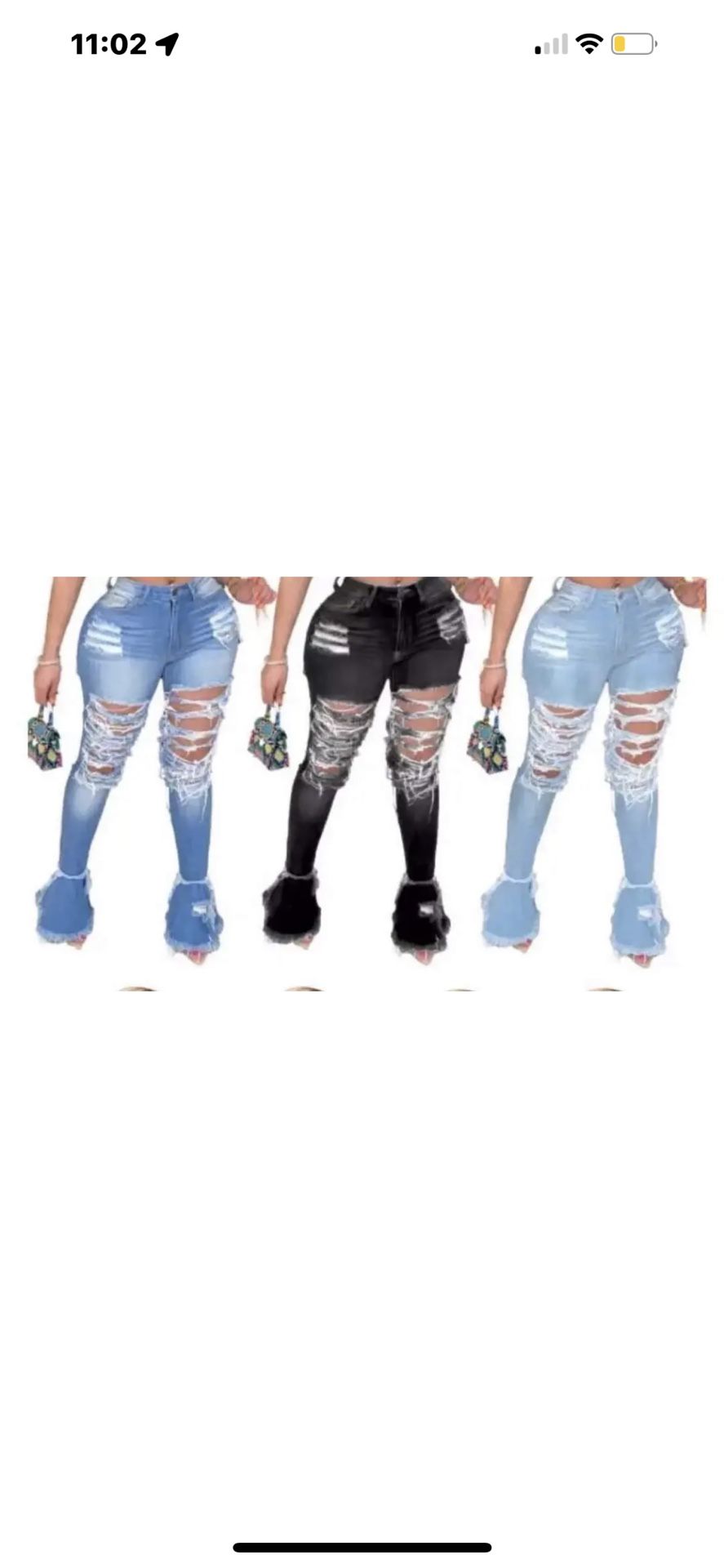 Denim Distressed High Waisted Skinny Bell Bottom Jeans 