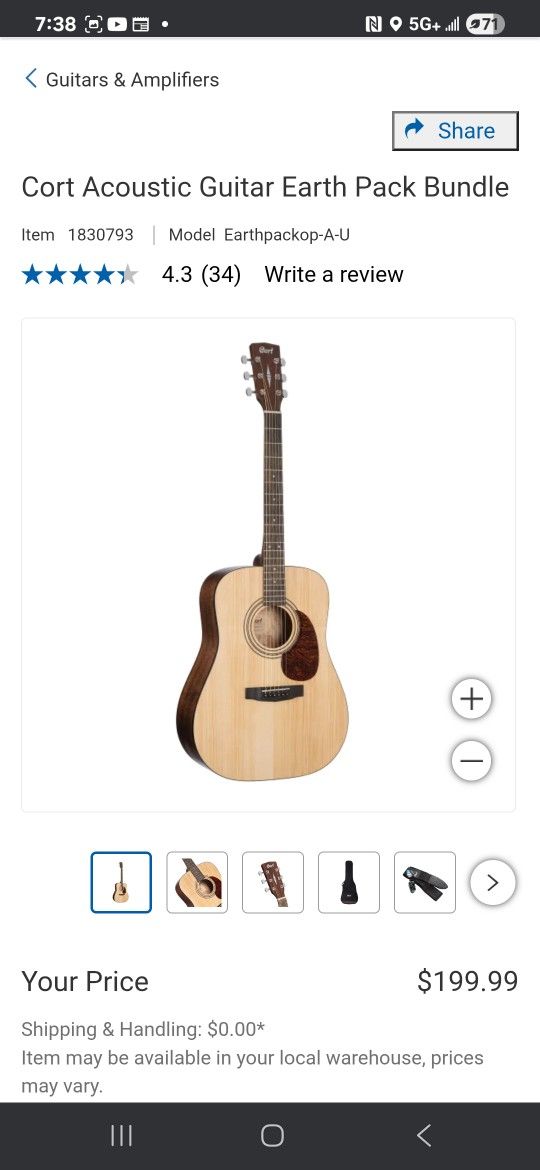 New Cort Acoustic Guitar Earth Pack Bundle. Sells for $199 plus tax at Costco