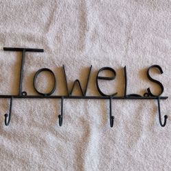 Black Metal Spell Out Towel Rack With 4 Hooks