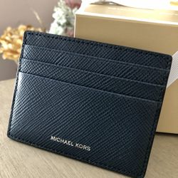 Michael Kors Men’s Leather Tall Card Case - Navy Blue (NEW)