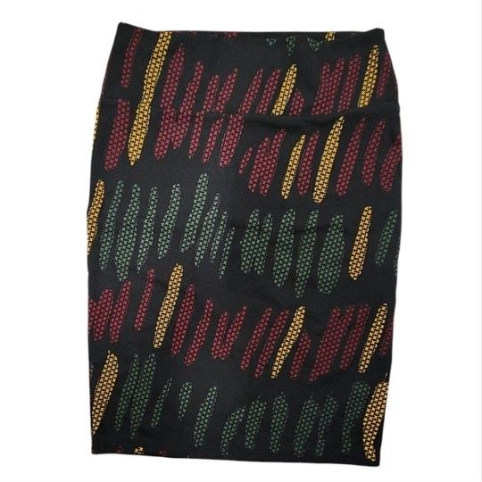 LulaRoe Size Medium Maroon Green Yellow Black Cassie Pencil Skirt New