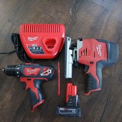 Milwaukee Jig Saw Impact Drill Driver Battery Tool Set 