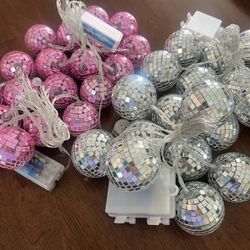 10 Pieces Battery Operated LED80s 90s Mirror Ball, Disco Party Supplies (Silver White, 1.57 Inch)