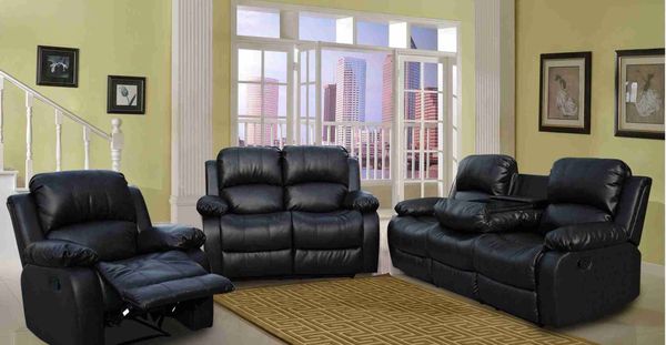 new black bonded leather reclining sofa love seat chair for sale