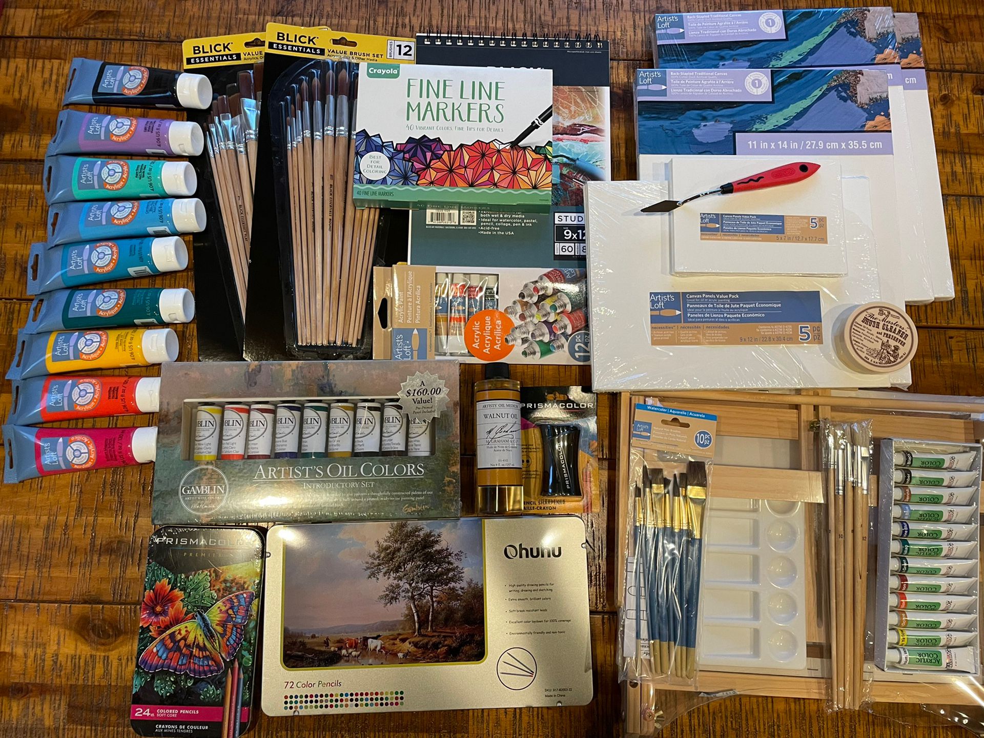 Unopened, Brand New,  quality Art Supplies - Oil, Acrylic Paint, Canvas, Pencils, Brushes, Etc.
