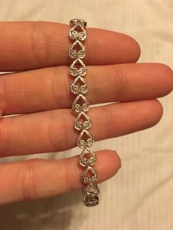Solid Sterling silver heart bracelet with diamond chips