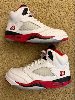 Size 10.5 (Pre owned, no box) - 2025 Air Jordan 5 fire red black tongue