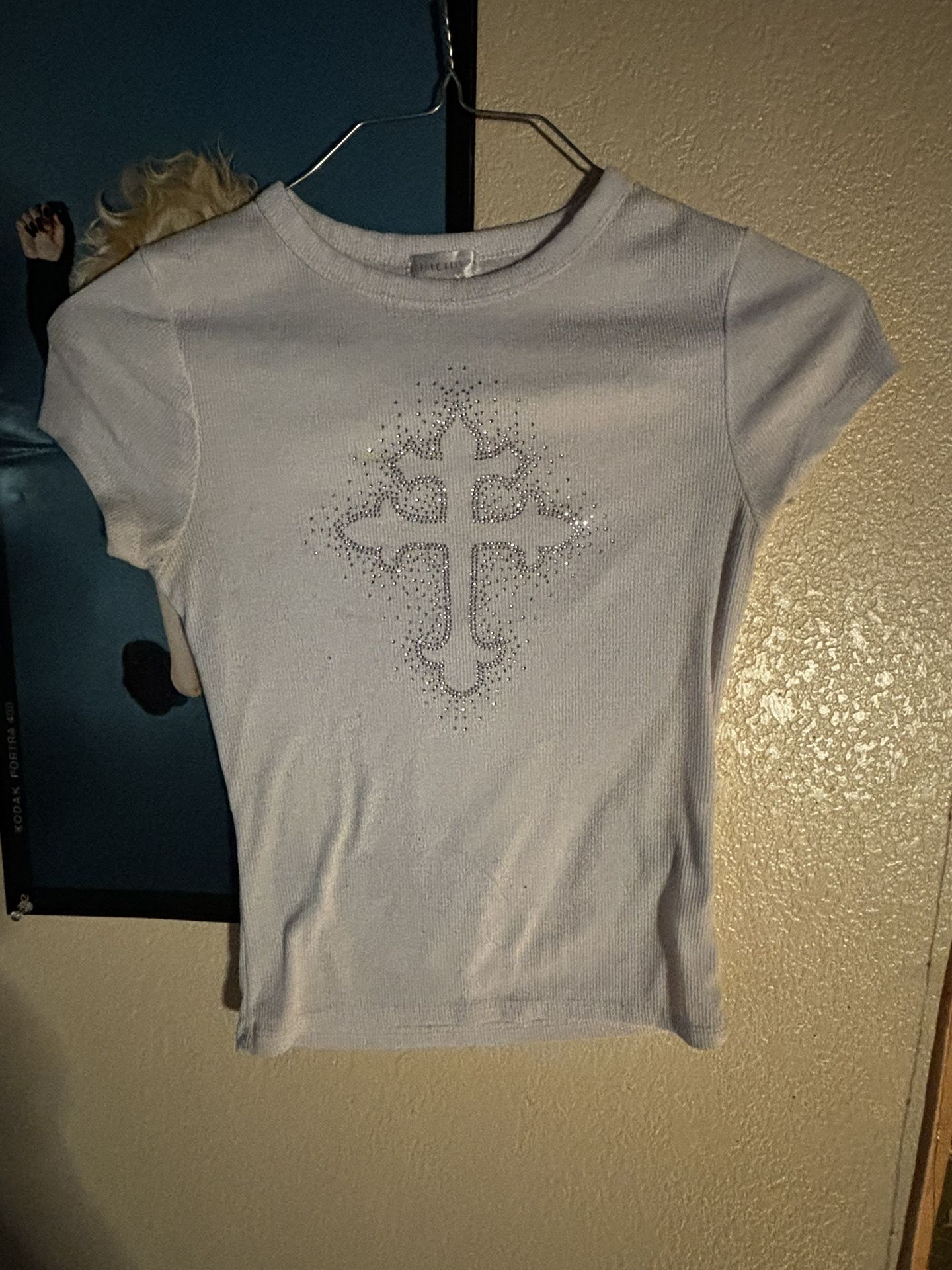 White Cross Shirt Y2K Size Medium (Fits Small)