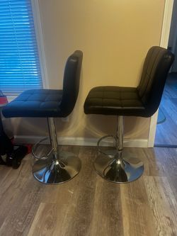Black Faux Leather Adjustable Bar Stools Set of 2