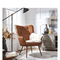 Alden Design Mid-Century Modern faux Leather Wingback Accent Chair 
