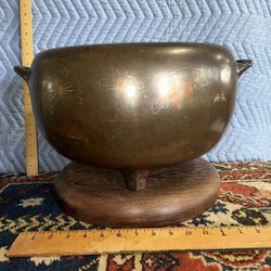 Large Heavy Bronze Vietnamese With Butterfly Decoration 