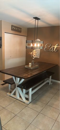 Farmhouse table and 2 benches