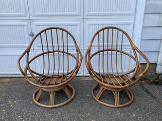 VINTAGE MID CENTURY BAMBOO RATTAN JAVA SWIVEL CHAIR 2 AVAILABLE