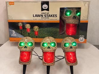 Halloween Light Up Skull Lawn Stakes with Sound