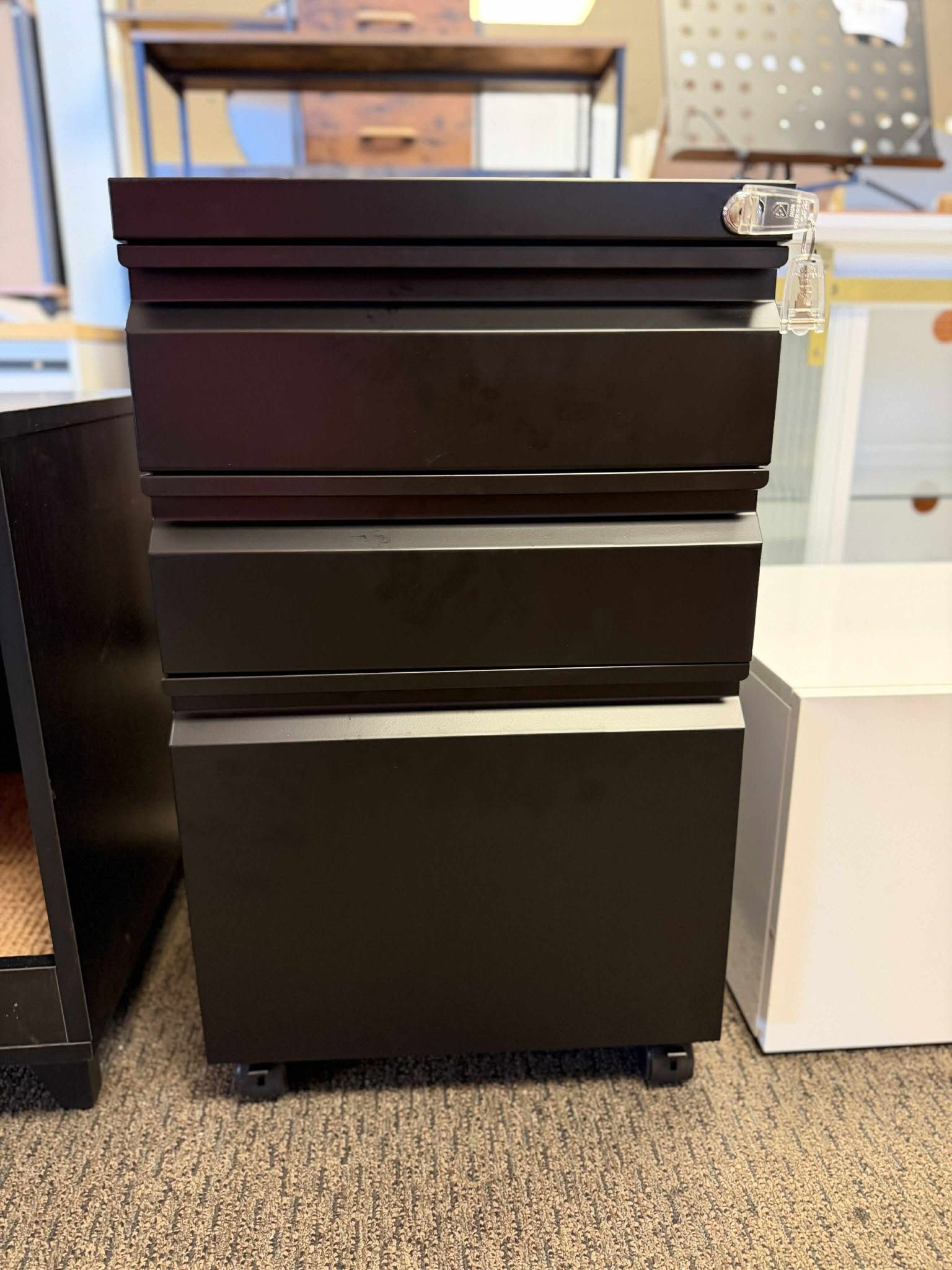 3 Drawer Mobile File Cabinet with Lock, Under Desk Metal Filing Cabinet for Home Office/Legal/Letter/A4 File, Fully Assembled Except Wheels, Black