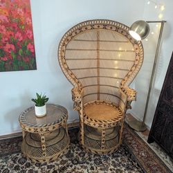Vintage Peacock Chair & Table Set