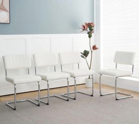 Modern Simple Light Luxury Dining Chairs with Silver Metal Legs - Set of 4, Black Bow-Back Student Chairs for Family Dining Room, Bedroom, Dressing Ro