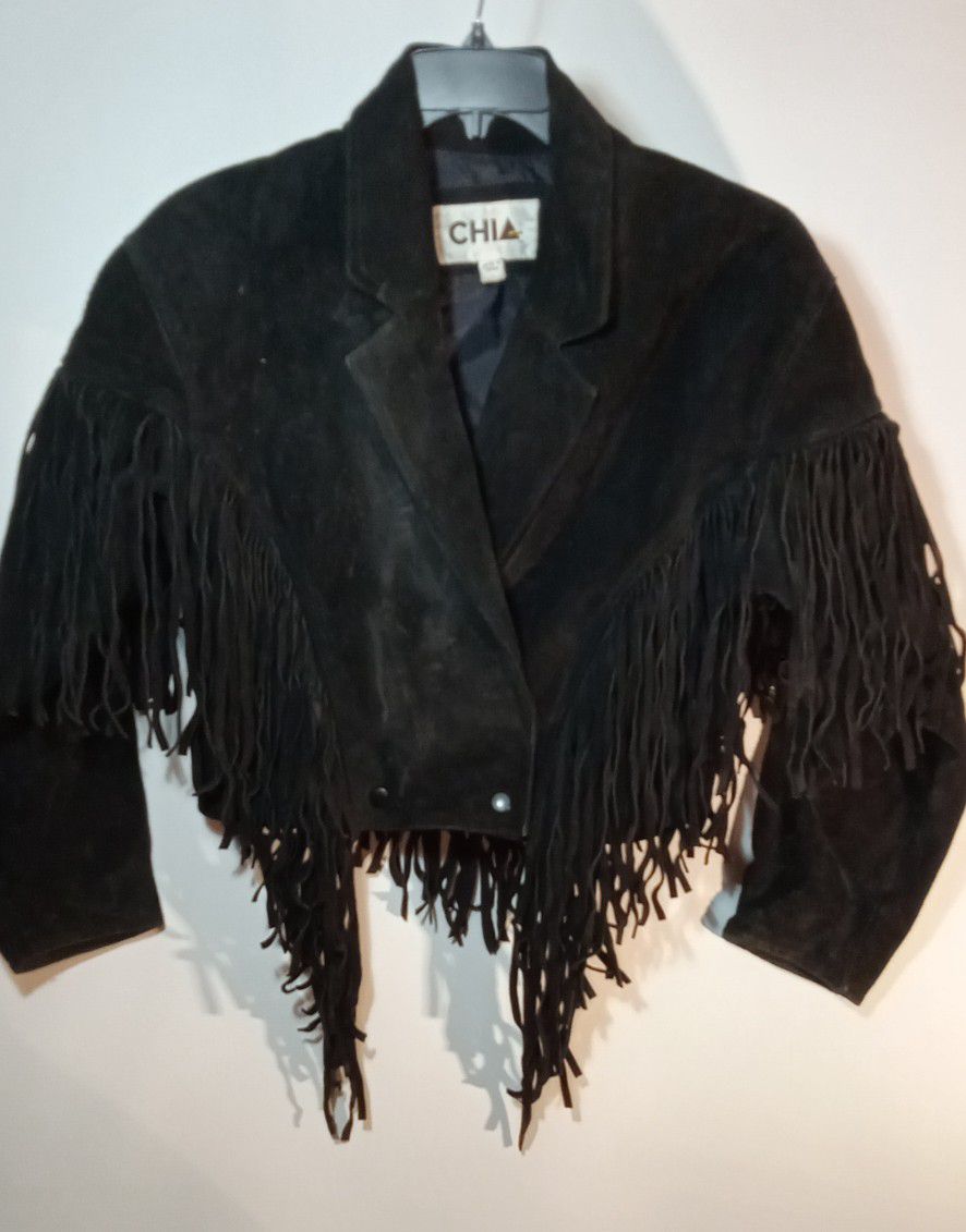 Chia Genuine Leather Black Fringe Jacket Sz L