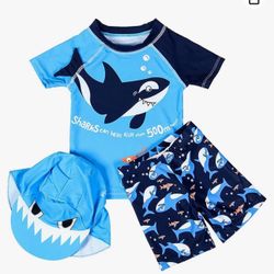 Little Boys Shark Bro 3 Pieces Athletic Swimsuit