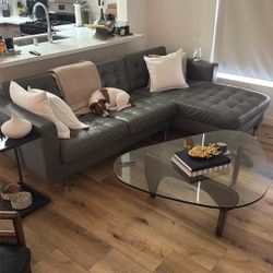 Leather Sectional Sofa w/ Chaise (LANDSKRONA Style) – Like New