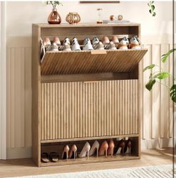 Modern Wood Shoe Cabinet Slim Entryway Storage