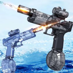 2 Pack Electric Water Guns – Light Up Automatic Squirt Gun Blasters, 28–32FT Range Water Toy