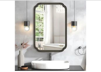 HOMECOOKIN Wood Bathroom Mirrors for Wall Mounted, 24" x 36" Rustic Wood Frame Wall Mirrors Decorative for Living Room or Bedroom Vanity Mirror (Black