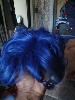 Blue Synthetic Costume Wig
