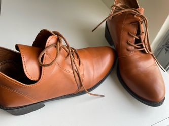 Brown Faux Leather Ankle Boots - Size 9