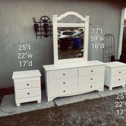 4 Piece White Dresser w/Mirror & Nightstands Set 