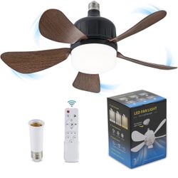 Socket Fan Light with Remote, 18" Dimmable LED Ceiling Fans with Lights, Screw in Socekt Fans with Socket Extender, 3 Colors 3000-6500K, Mini Light Bu