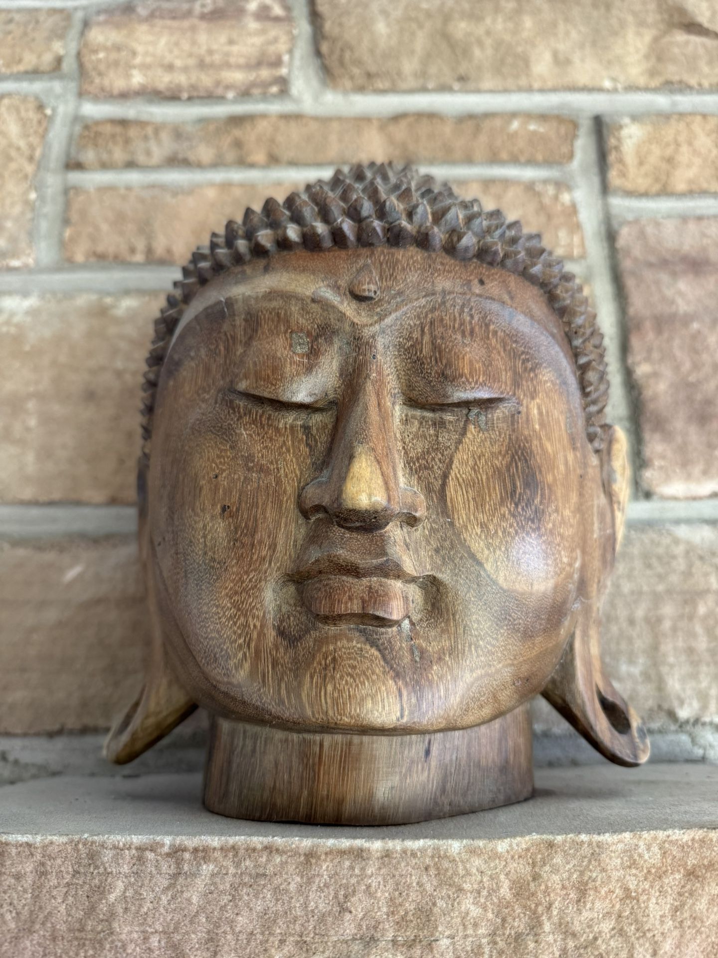Wood Carved Buddha Head Statue
