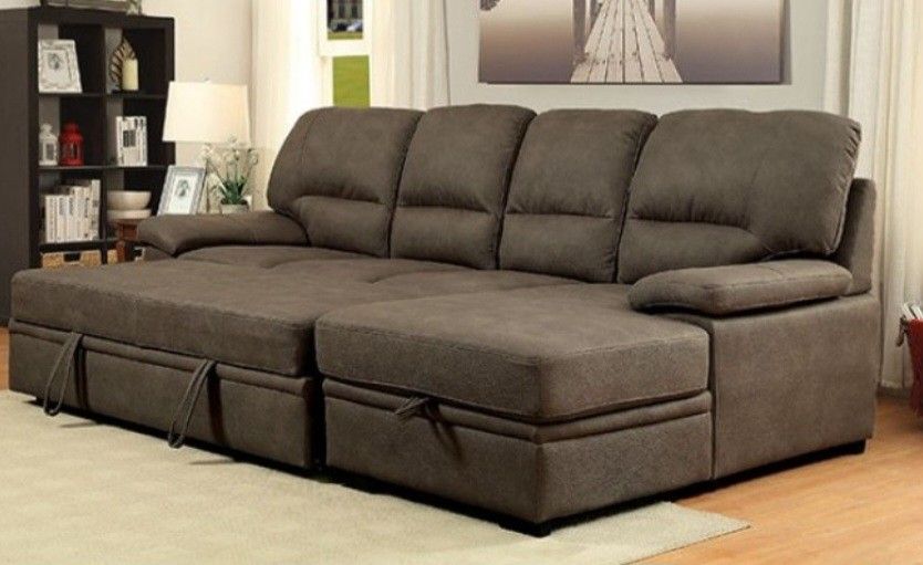 Brand New Brown Sectional Sofa Storage Sleeper